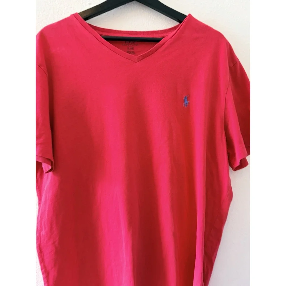 Polo Ralph Lauren Red V-Neck T-Shirt Men's Size Large Embroidered Pony Logo